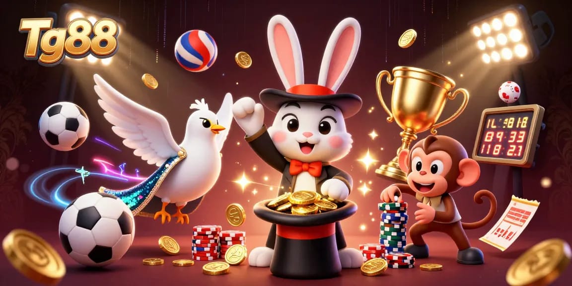 Experience exhilarating gaming at Tg88 with a 3D illustration capturing magical moments in online casino action.