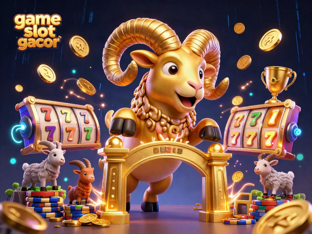 Engage with game slot gacor and win big surrounded by dynamic golden elements and vibrant casino scenery.