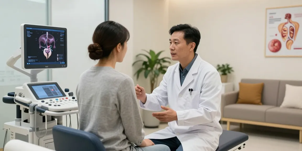 Urology consultation in a modern clinic with a doctor explaining urinary health.